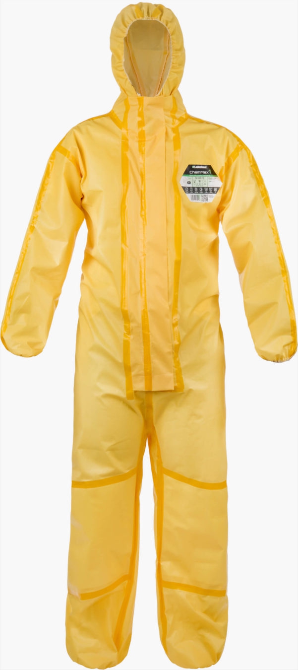ChemMax 1 Coverall with double zip storm flap and elasticated hood cuffs waist and ankles