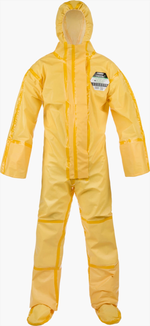 ChemMax 1 Coverall with double zip storm flap and attached socks with boot overflaps