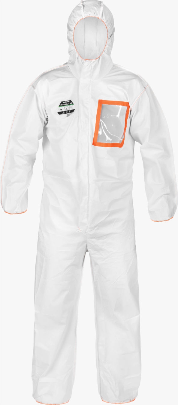 MicroMax NS NUCLEAR Coverall with elasticated hood cuffs waist ankles and docimeter viewing window on chest
